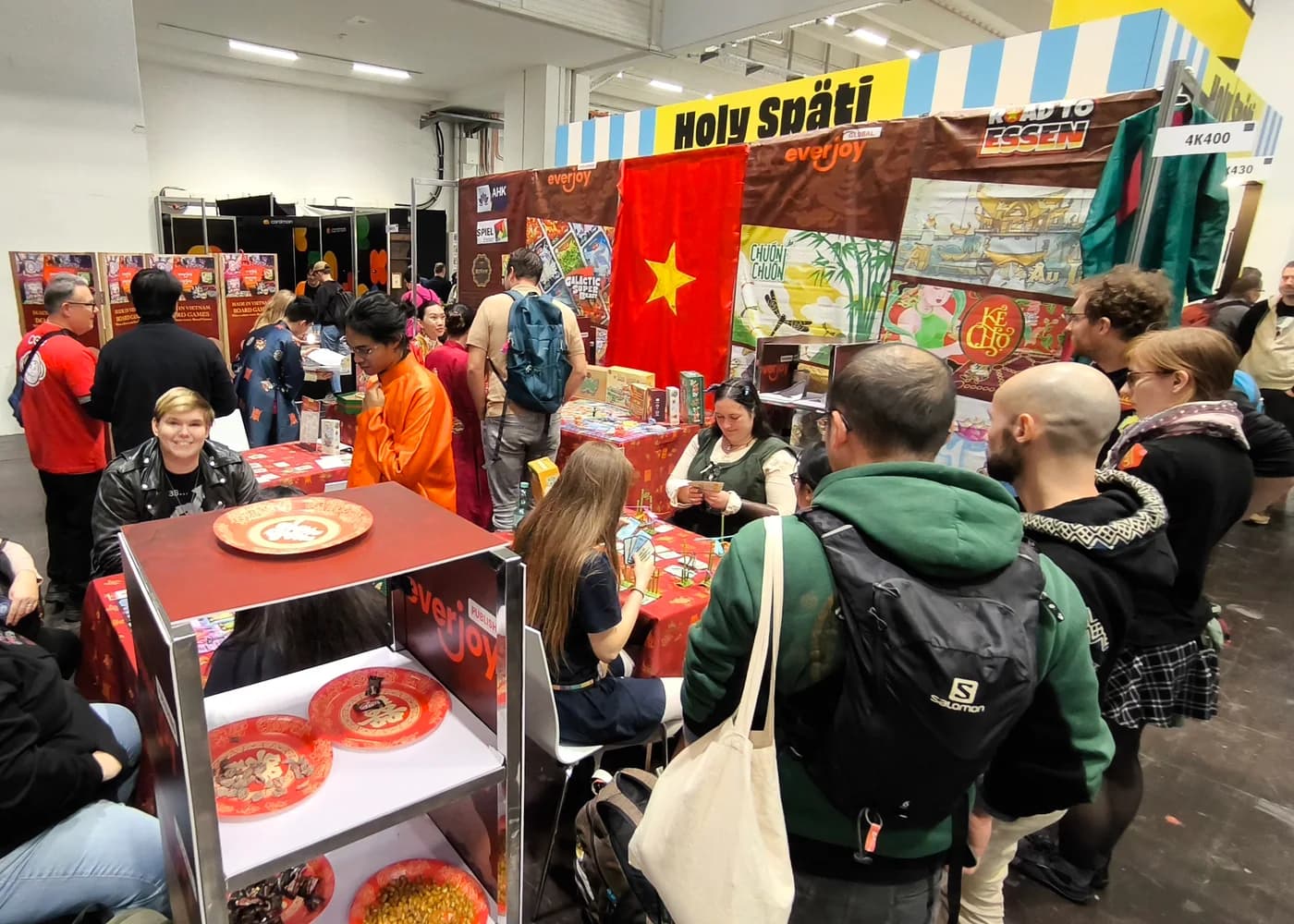 Visitors gathering around the Everjoy booth at SPIEL Essen